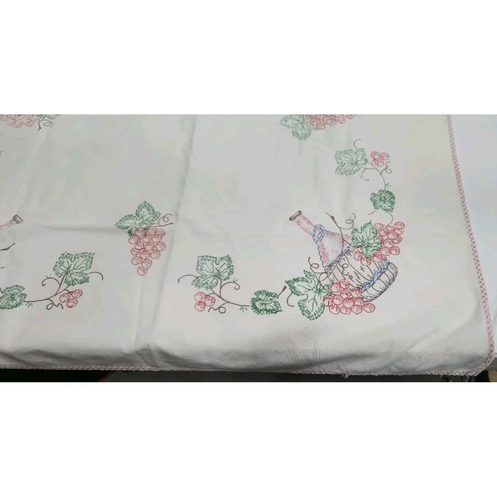 Vintage Hand Embroidered Grapes Wine Tablecloth Square 33